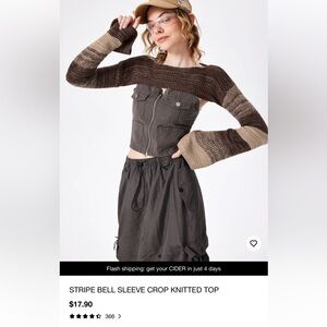 CIDER Stripe Bell Sleeve Crop Knitted Top